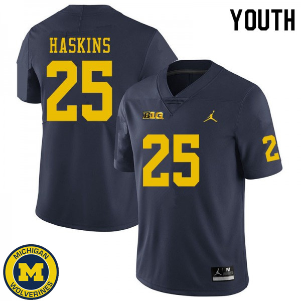 Youth Michigan Wolverines #25 Hassan Haskins Navy Replica Game Jersey